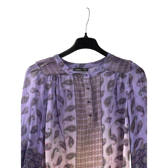 Gypsy 05 Purple Multicolor Paisley Silk Blouse Size M Popover Boho Festival - Picture 2 of 8